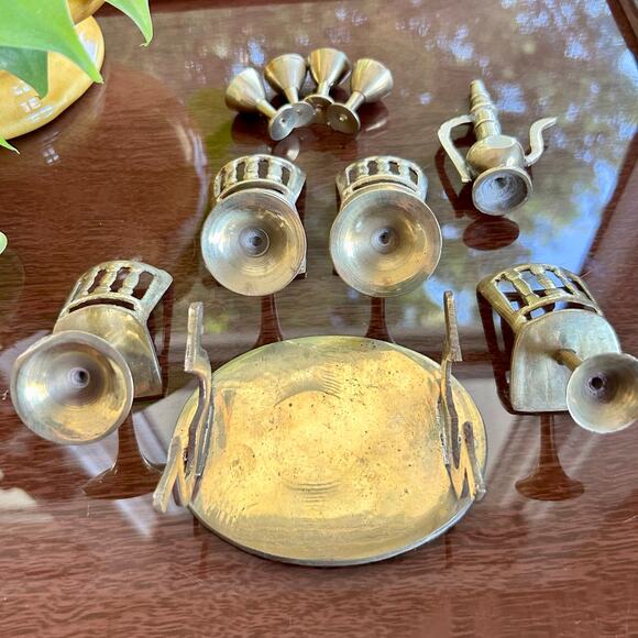 Vintage Brass Maharaja Dining Table Chair Set Showpiece – Intricate Miniatures - Picture 11 of 16